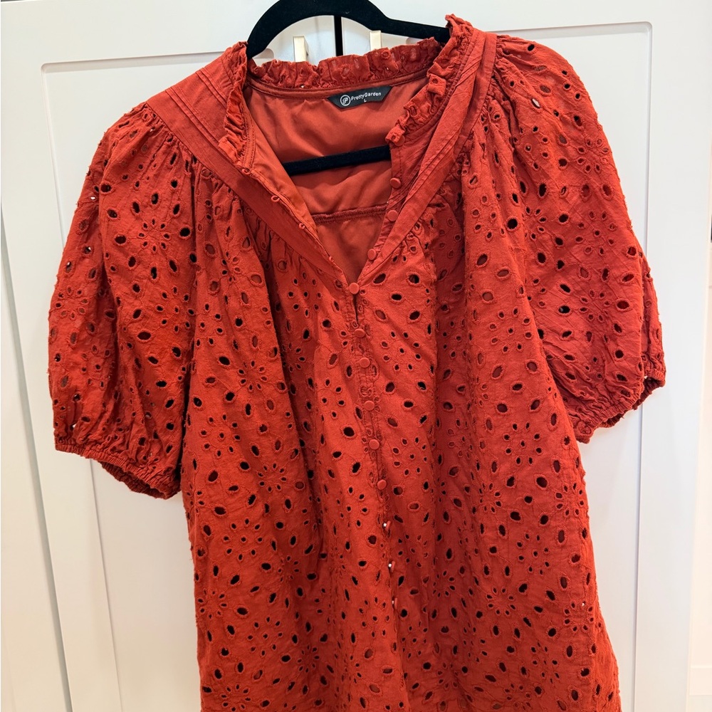 Gymboree Rust Eyelet Puff Sleeve Blouse